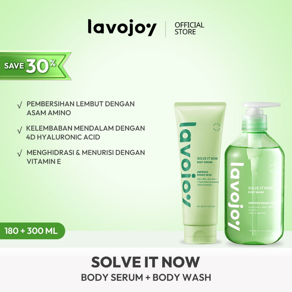 Lavojoy Solve It Now Body Wash | Sabun Mandi Cair Untuk Melembabkan Kulit Sensitif,  Merawat Kulit Berjerawat Dan Menghaluskan Tekstur Kulit Kasar | Mengandung Amino Acid, AHA, BHA Dan Zinc PCA