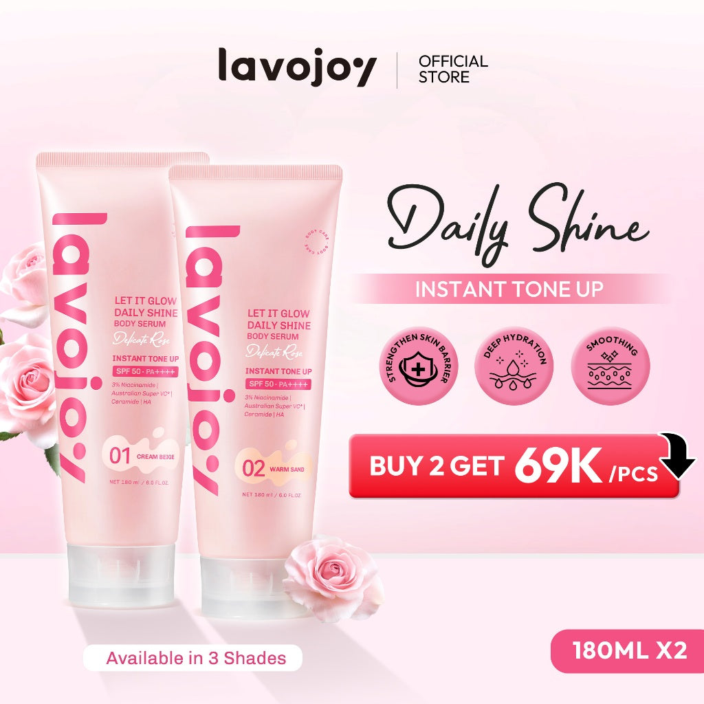 [TONE UP TWINPACK] Lavojoy Let It Glow Daily Shine Body Serum Instant Tone Up Delicate Rose with SPF 50PA++++ | Body Serum untuk Perlindungan Sinar UV | Mencerahkan Seketika & Melembapkan Kulit dengan 3% Niacinamide + Australian Super VC + Ceramide + HA
