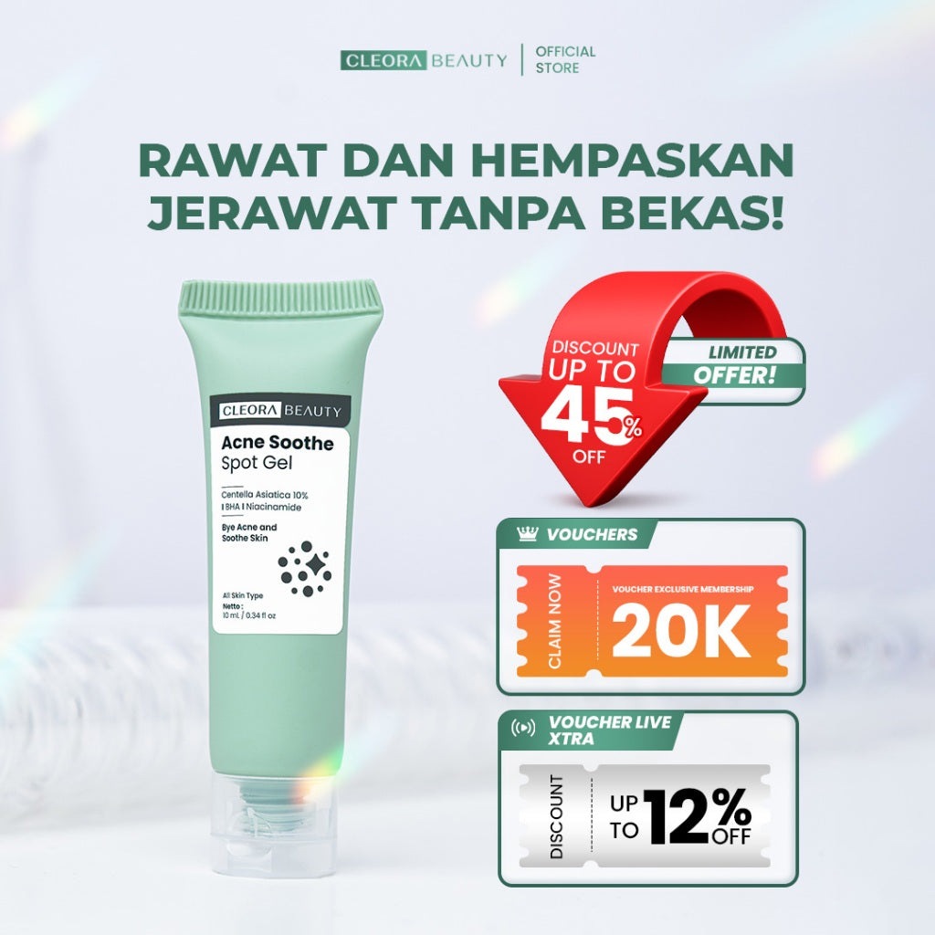 Cleora Acne Soothe Spot Gel - Obat Totol Jerawat Membantu Menyembuhkan Mengempeskan Jerawat Menyamarkan & Mencerahkan Noda Hitam Cream Salep Perawatan Menenangkan Kemerahan Acne Wanita Pria