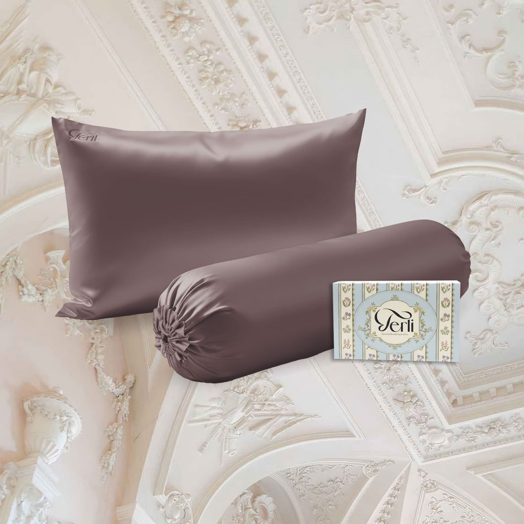 BUNDLE Sarung Bantal dan Guling Set PREMIUM Satin Silk Beauty Boost Pillowcase dan Bolster Case (Queen Size)