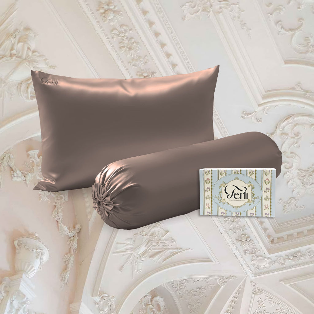 BUNDLE Sarung Bantal dan Guling Set PREMIUM Satin Silk Beauty Boost Pillowcase dan Bolster Case (Queen Size)