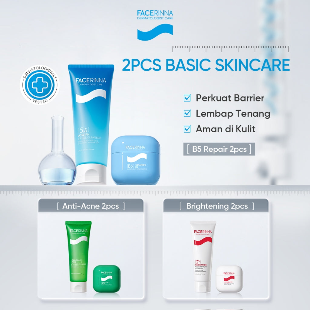FACERINNA 2pcs Skincare Duo | Moisturizer + Cleanser | B5 Repair Niacinamide Brightening Salicylic Acid Acne Control
