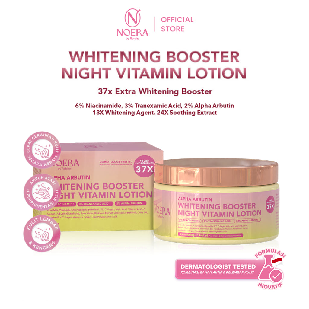 Noera Paket Premium Whitening Booster Day & Night | Whitening Booster Night Vitamin Lotion + Bright and Glow Body Serum + Body Skin Booster Daily + Body Skin Booster Night