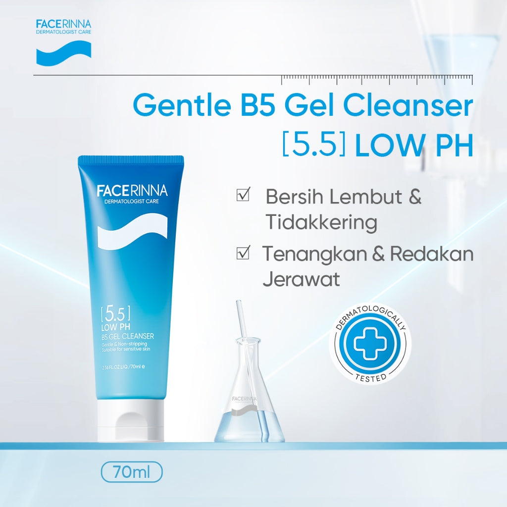 FACERINNA Low pH B5 Gentle Cleanser 70ml / 120ml | Skin Barrier Facial Wash Skincare Face Wash Sabun Cuci Muka Gentle untuk Kulit Sensitif Melembabkan & Memperbaiki Skin Barrier | Brightening Exfoliating Sabun Muka Pembersih Wajah Dengan Amino Acid
