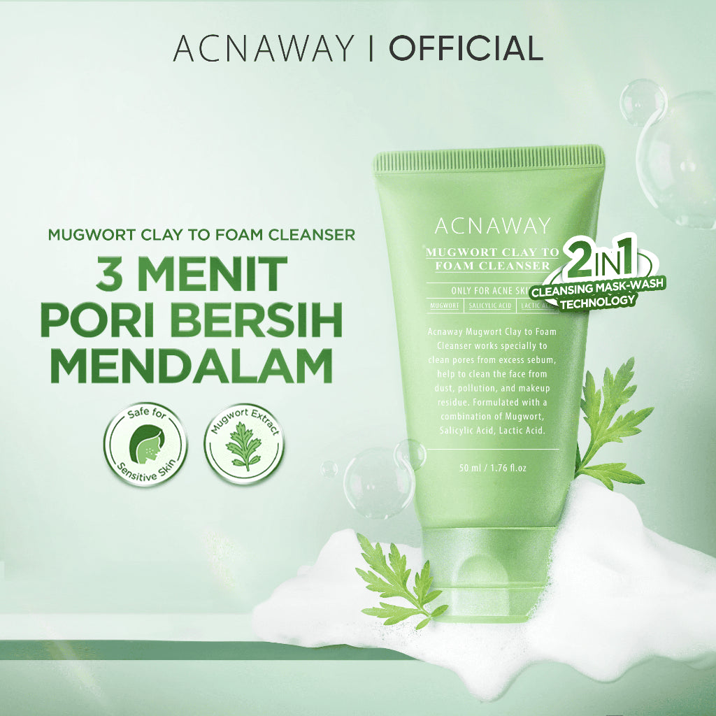 [NEW LAUNCH] ACNAWAY Mugwort Clay to Foam Cleanser 2-in-1 – Sabun Cuci Muka & Masker Wajah Anti Jerawat | Bersihkan Komedo, Mengurangi Minyak, Menenangkan Kulit Sensitif