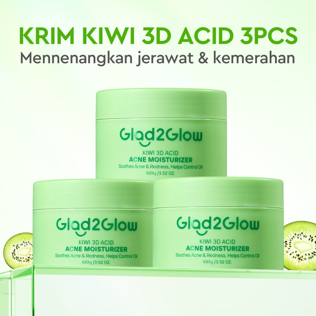 [BIG MOIST] GLAD2GLOW Kiwi 3D Acid Acne Moisturizer 100g Pelembab Wajah Jerawat Mencerahkan Pencerah Wajah&Penuaan Hilangkan Flek & Tenangkan Kulit Skincare Pelembab Esensi Wajah Perawatan Kulit Pelembab Wajah Pembersih day cream tone up g2g officialstore