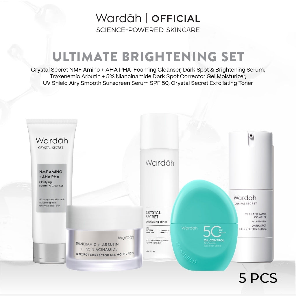 Paket Skincare Wardah Isi 5 pcs - Face Wash, Toner, Moisturizer Gel, Serum, & Sunscreen Paket Solusi Masalah Kulit - Skincare