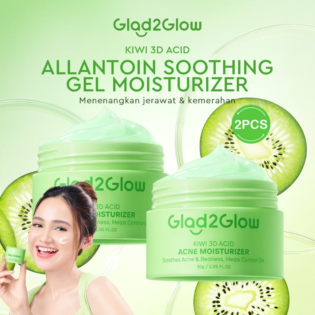 GLAD2GLOW Kiwi 3D Acid Acne Moisturizer Pelembab Wajah Jerawat Mencerahkan Pencerah Wajah&Penuaan Hilangkan Flek & Tenangkan Kulit Skincare Pelembab Esensi Wajah Perawatan Kulit Pelembab Wajah Pembersih day cream tone up g2g official store