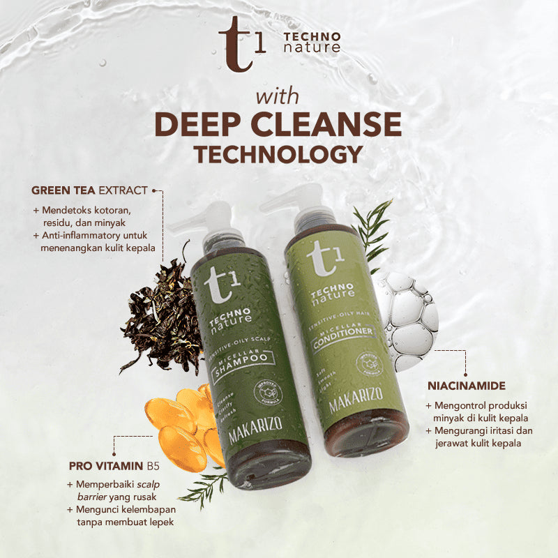 PAKET ISI 3 - Makarizo T1 Techno Nature Micellar Shampoo & Conditioner 180 mL + Rosemary Scalp & Hair Oil 40mL