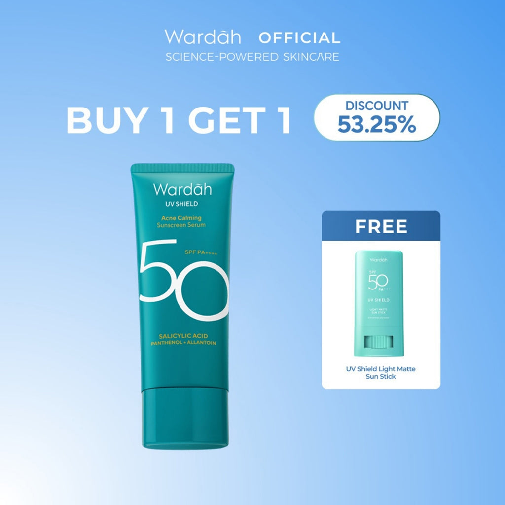 WARDAH UV Shield Acne Calming Sunscreen Serum SPF 50 PA 25ml 40 ml 100ml Sunscreen Wajah Meredakan Jerawat Ringan Mudah Meresap Calming and Repair Boosting Skincare