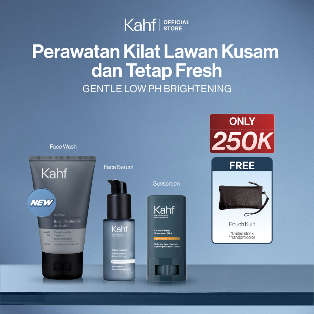 [KAHF BUNDLE 3IN1 PAKET PERAWATAN WAJAH : SKINCARE HEMAT WAKTU UNTUK COWOK YANG MAU BEBAS KUSAM] Paket Perawatan Kilat Lawan Kusam & Tetap Fresh (Face Wash + Serum + Sunscreen Stick) - Suitable for Daily Use
