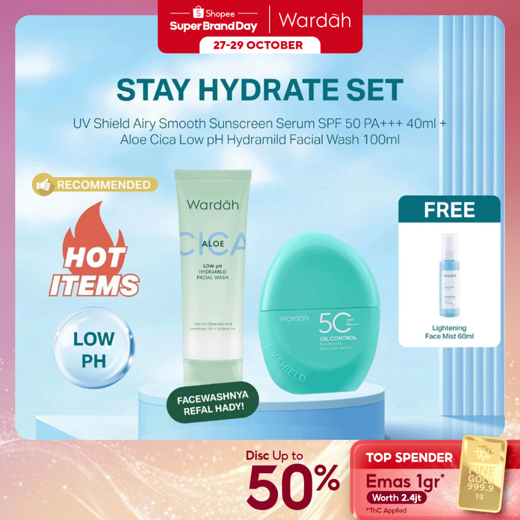 NEW WARDAH Paket Face Wash Gentle Low Ph Lightening Sunscreen UV Shield SPF 35 SPF 50 Sabun Cuci Muka Untuk Semua Jenis Kulit Tanpa Rasa Ketarik Menghidrasi dan Menenangkan Kulit Sunscreen UV Shield Skincare Routine Perawatan Kulit - Skincare