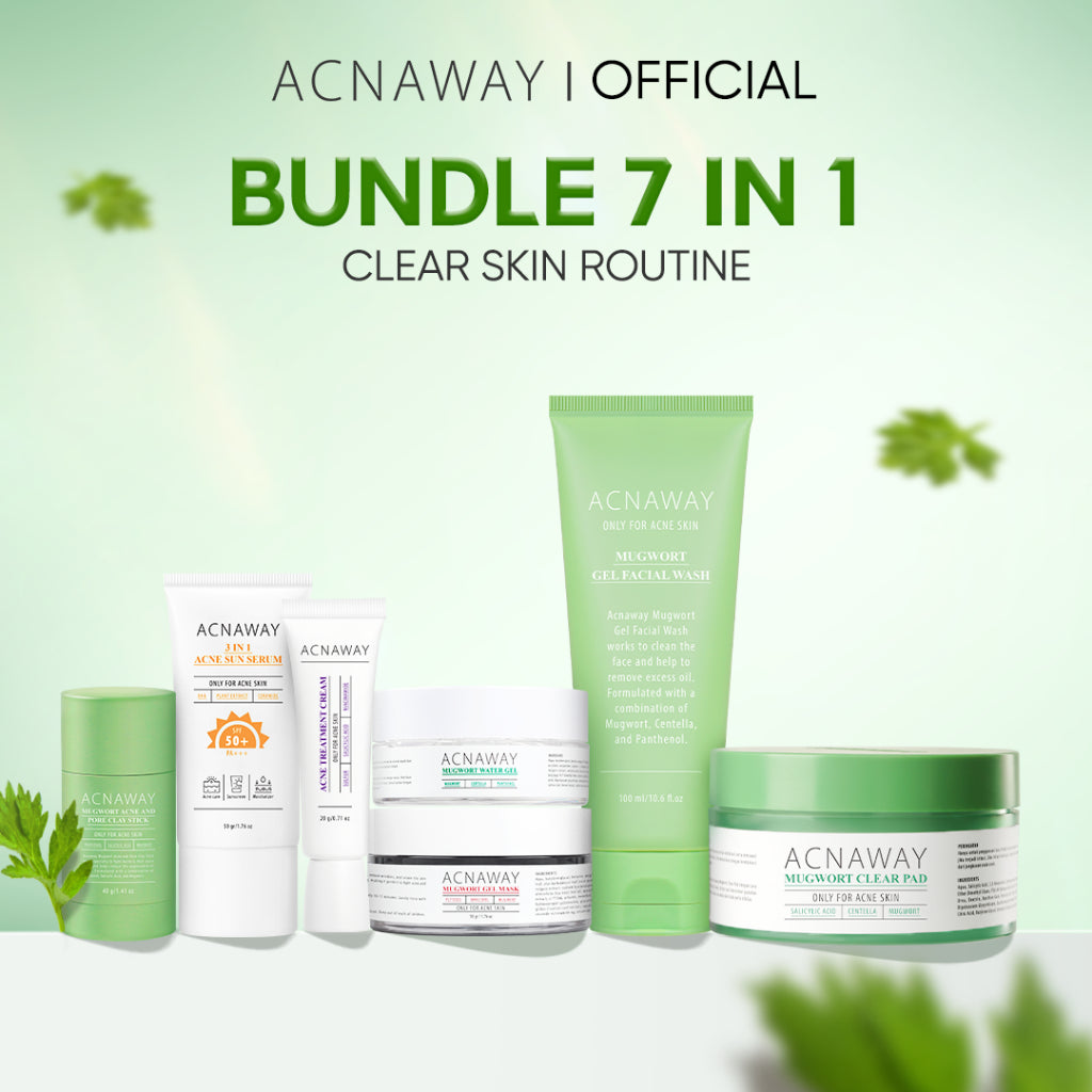 ACNAWAY Bundle 7 in 1 Skincare Routine – Perawatan Wajah Lengkap untuk Kulit Berjerawat & Sensitif facial wash cleanser moisturizer cream gel moist sunscreen acne spot acne treatment masker Acne Clear Pad Exfoliating