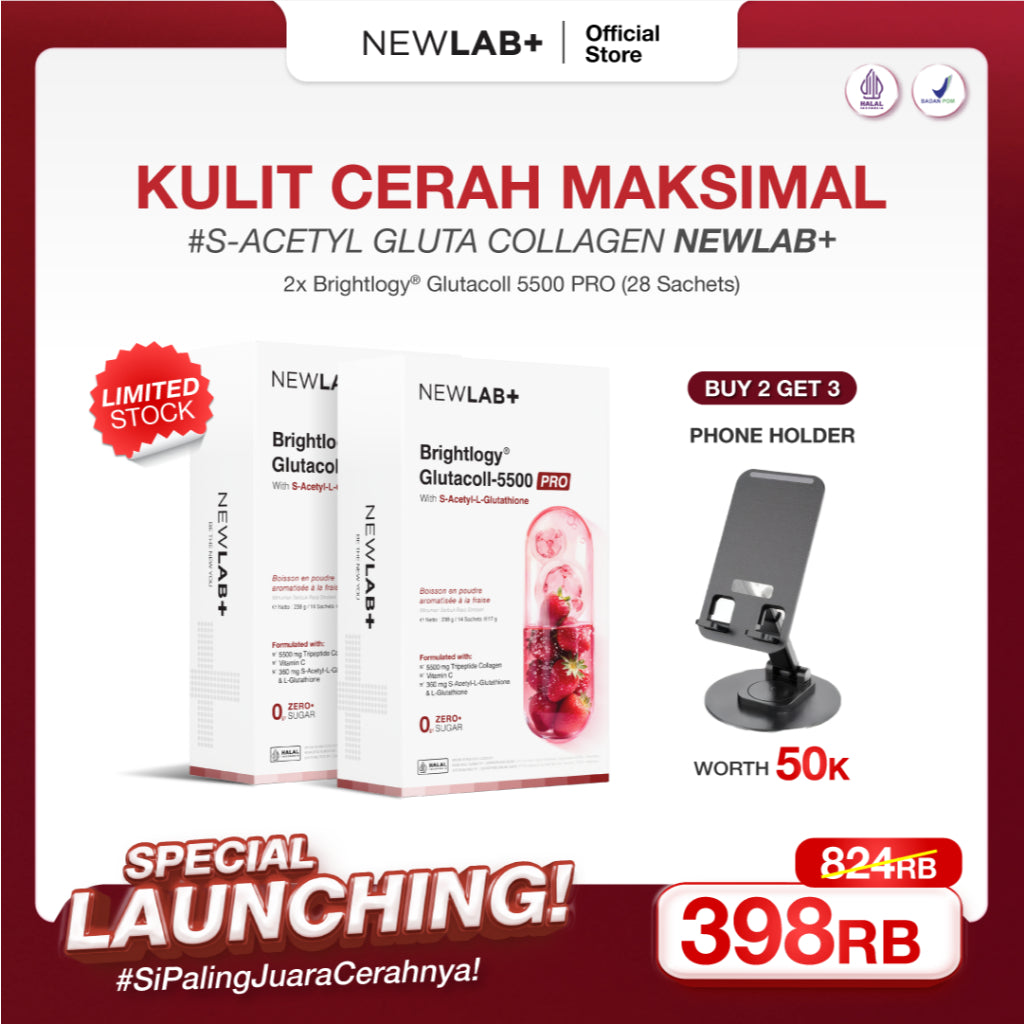 [FREE GIFT New Launch]  NEWLAB Brightlogy GlutaColl-5500 - PRO | Collagen Glutathione Drink | 13X Efektif Kulit Cerah & Sehat | S-Acetyl-L-Glutathione|Efektif Memutihkan 13X|14 - 28 Sachet