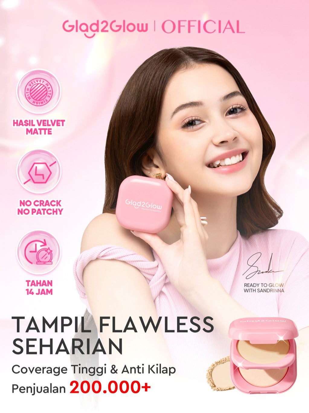 Glad2Glow Perfect Blurring Powder Foundation waterproof setting two way cake TWC Mengandung squalane dan vitamin E concealer pengontrol minyak meratakan warna kulit bantalan udara yang menjaga kelembapan alas bedak krim BB concealer g2glow official store