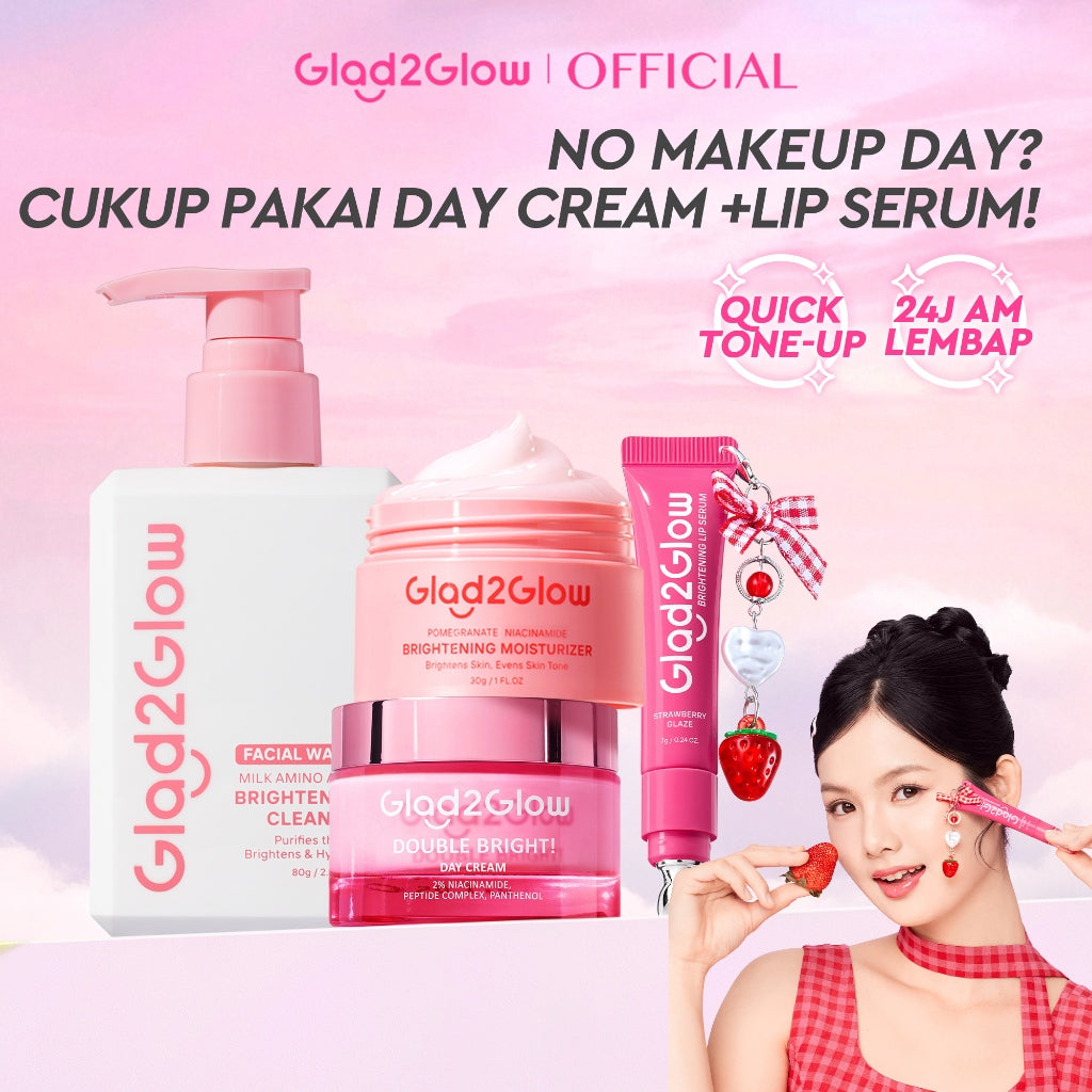 [Cocok Untuk Pemula] Glad2Glow Tone up Set Cerah Glowing  Bundle 4in1-Brightening Moisturizer+Cleanser+day cream+Lip serum+10%Niacinamide skincare paket pembersih perawatan kulit mencerahkan warna kulit pelembab wajah all in 1g2glow official store