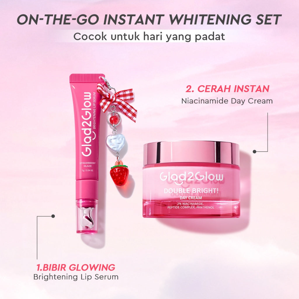 [Cocok Untuk Pemula] Glad2Glow Tone up Set Cerah Glowing  Bundle 4in1-Brightening Moisturizer+Cleanser+day cream+Lip serum+10%Niacinamide skincare paket pembersih perawatan kulit mencerahkan warna kulit pelembab wajah all in 1g2glow official store