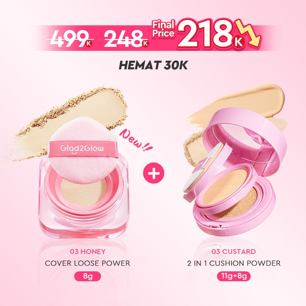 Glad2Glow 2in1 Perfect Pair Cushion Powder Foundation Waterproof Make Up Setting BB Cream Concealer Foundation bedak padat Wajah Extract Mencerahkan Cover Tinggi  long lasting Tahan 12Jam tahan lama Velvet To Matte skin tint wanita g2glow official store
