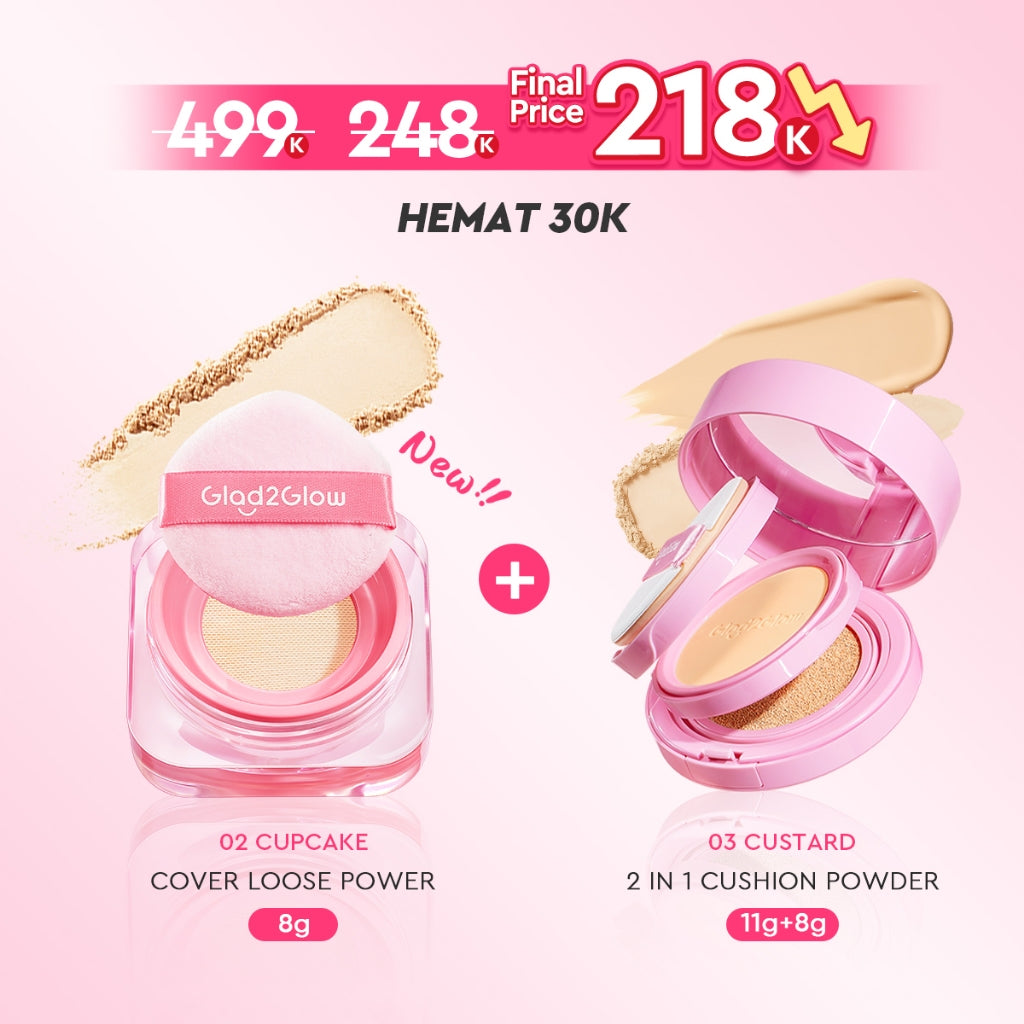 Glad2Glow 2in1 Perfect Pair Cushion Powder Foundation Waterproof Make Up Setting BB Cream Concealer Foundation bedak padat Wajah Extract Mencerahkan Cover Tinggi  long lasting Tahan 12Jam tahan lama Velvet To Matte skin tint wanita g2glow official store