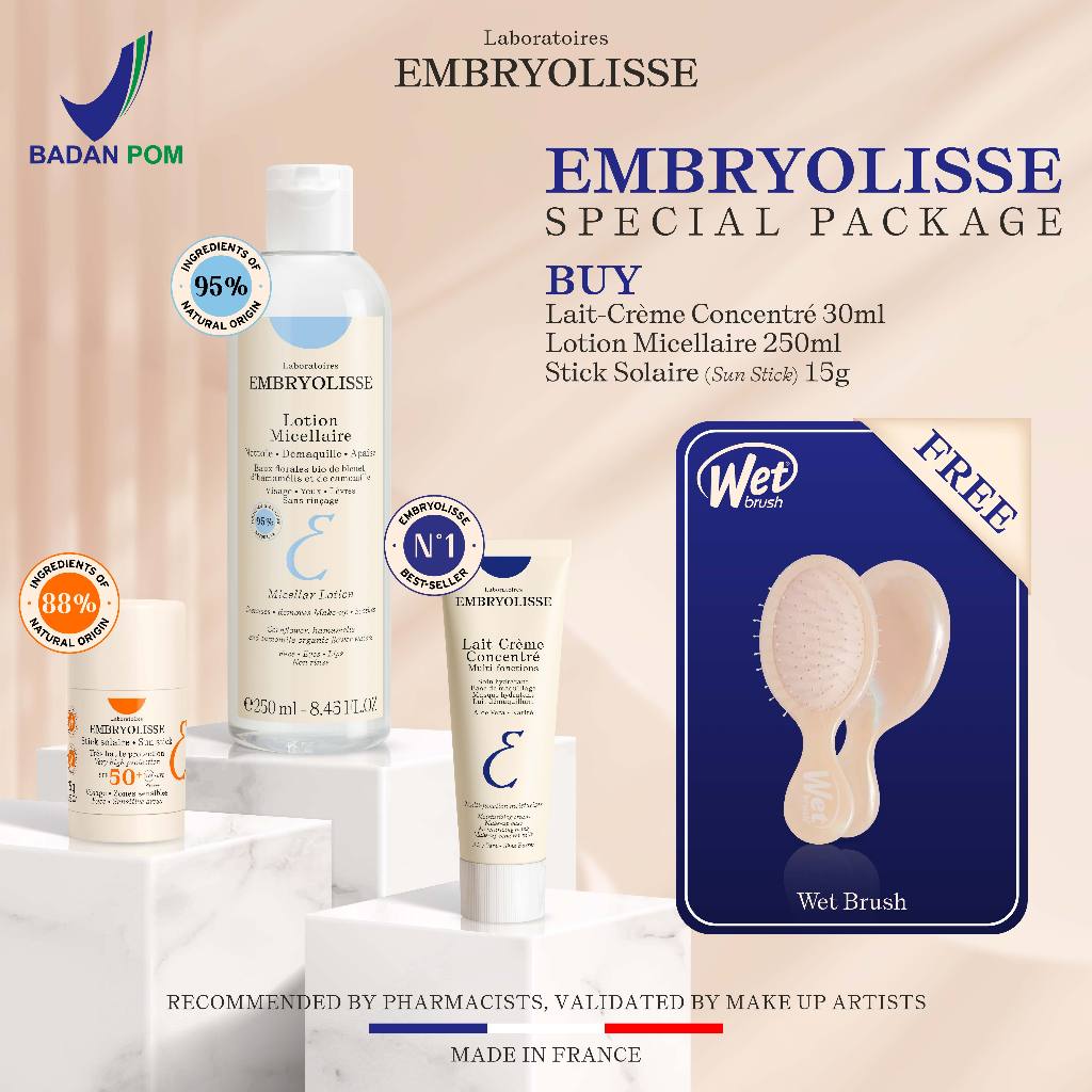 Embryolisse Special Package - Lait-Creme Concentre 30ml Miracle Cream 6 IN 1 Pelembab Moisturizer Wajah / Sun Stick / Micellar Lotion