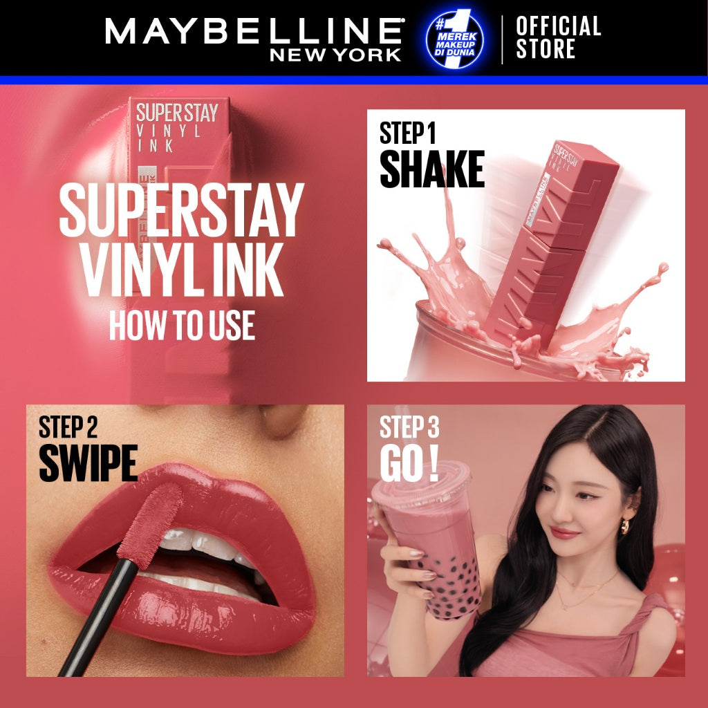 [4 NEW SHADES MILK TEA LIMITED EDITION] MAYBELLINE OFFICIAL Superstay Vinyl Ink 4.2 ml - Shiny Pigmented Liquid Lipstik Lipstick Make Up Lipcream Longlasting Waterproof Tahan Lama 16 Jam Lipstik Lipgloss Lipbalm Liptint