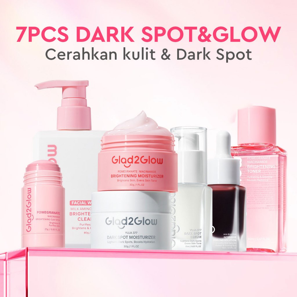 [ORDER NOW, HEMAT 30K]Glad2Glow Symwhite377 Dark Spot Bundle 7PCS-Yuja Skincare Cerah Brightening Moisturizer+Dark Spot Serum+Cleanser+Retinol Moisturizer+ Retinol Serum+Toner+Clay Stick Meringankan flek hitam mencerahkan warna kulit g2glow official store