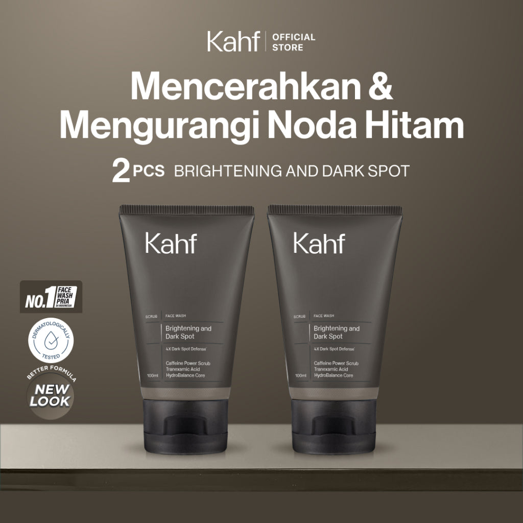 Twin Pack Kahf Face Wash Brightening and Dark Spot Scrub 100 ml - 2 pcs Sabun Cuci Muka Pria Anti Noda Hitam Bekas Jerawat - Suitable for Daily Use