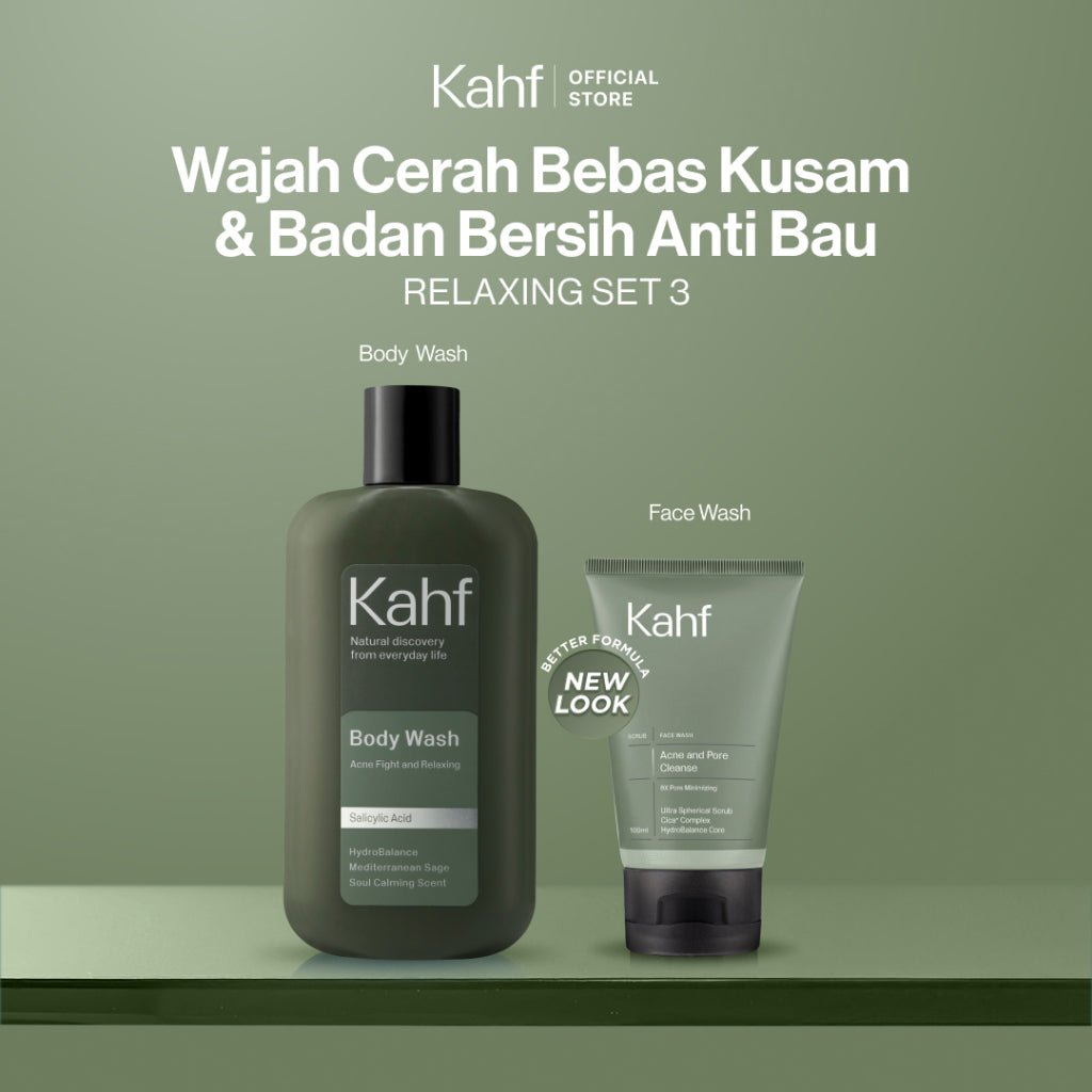 [KAHF BUNDLE 2IN1 PAKET PERAWATAN DAILY USE ESSENTIALS : WAJAH CERAH BEBAS KUSAM + BADAN BERSIH ANTI BAU] Paket Cleansing (Face Wash + Body Wash) - Suitable for Daily Use