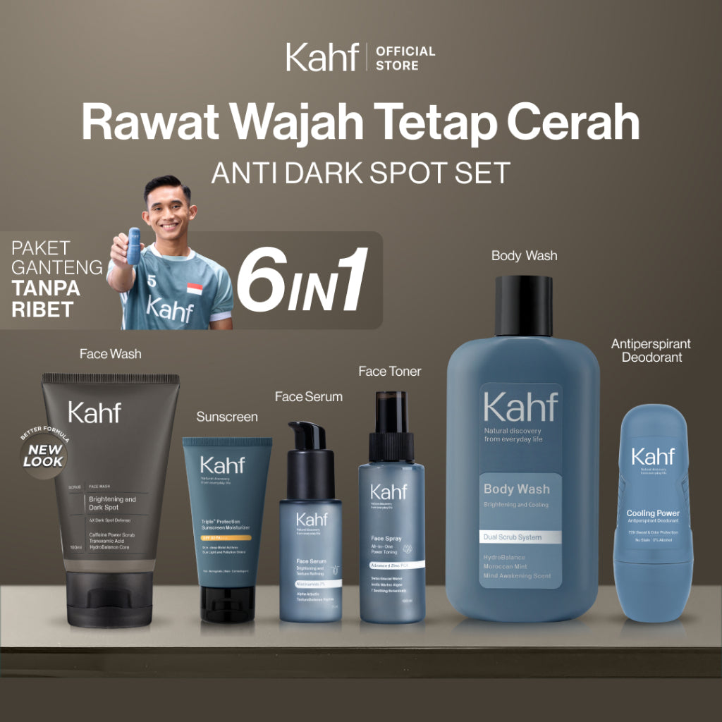 [SPECIAL 11.11 : KAHF BUNDLE 6IN1 PAKET GANTENG TANPA RIBET] Paket Complete Set (Face Wash + Toner + Serum + Sunscreen Moisturizer + Body Wash + Deodorant) - Rawat Wajah Tetap Cerah & Tanpa Jerawat - Suitable for Daily Use