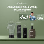 [KAHF BUNDLE 4IN1 PAKET BEBAS KUSAM : ANTI KETARIK, RAPI, & WANGI SEPANJANG HARI] Paket Grooming (Pomade/Hair Powder + Face Wash + Deodorant + Eau de Toilette) - Approved by Barber and Suitable for Daily Use