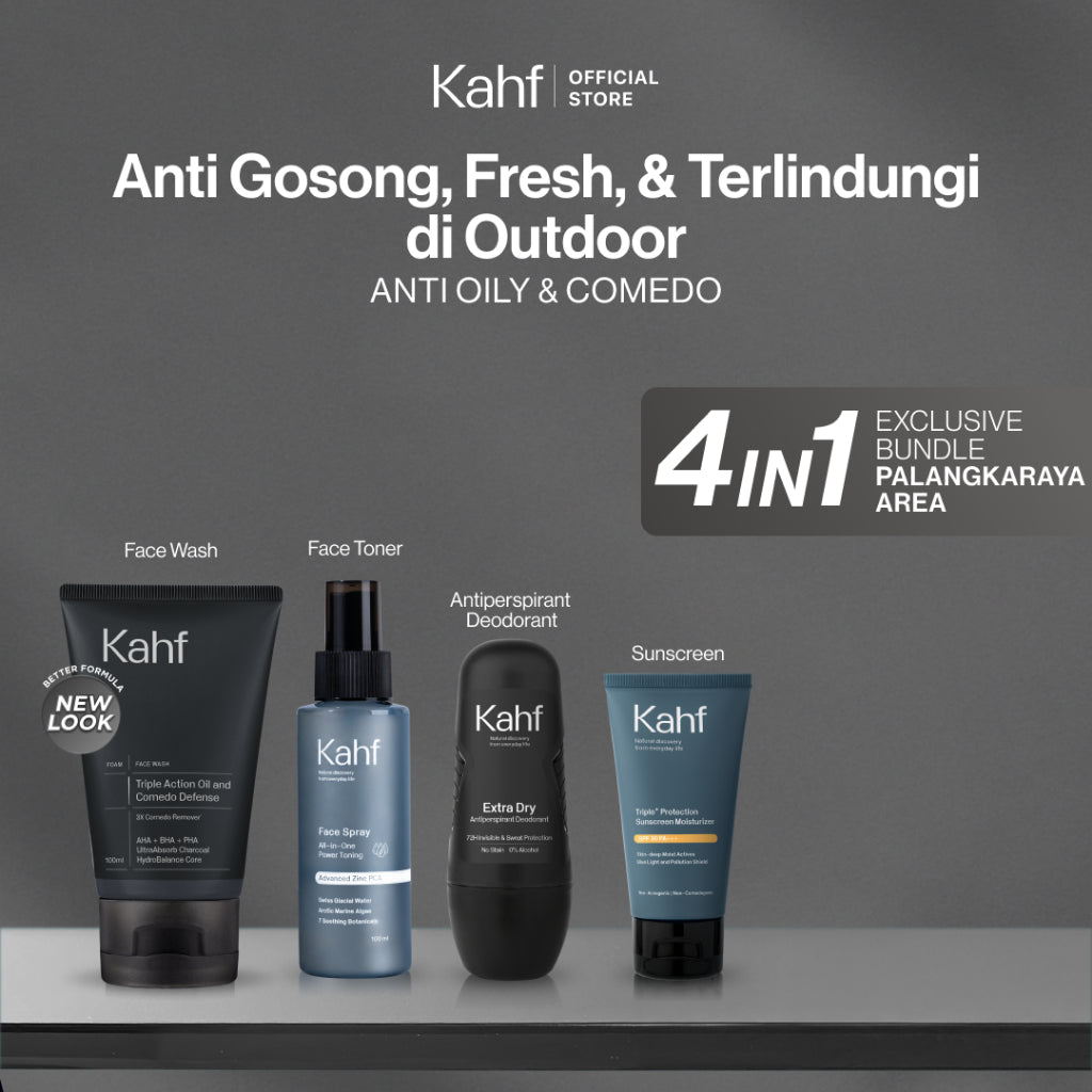 [EXCLUSIVE BUNDLE FOR PALANGKARAYA AREA] Kahf 4in1 Paket Anti Gosong, Fresh, & Terlindung di Outdoor (Face Wash + Toner + Sunscreen + Deodorant) - Suitable for Daily Use