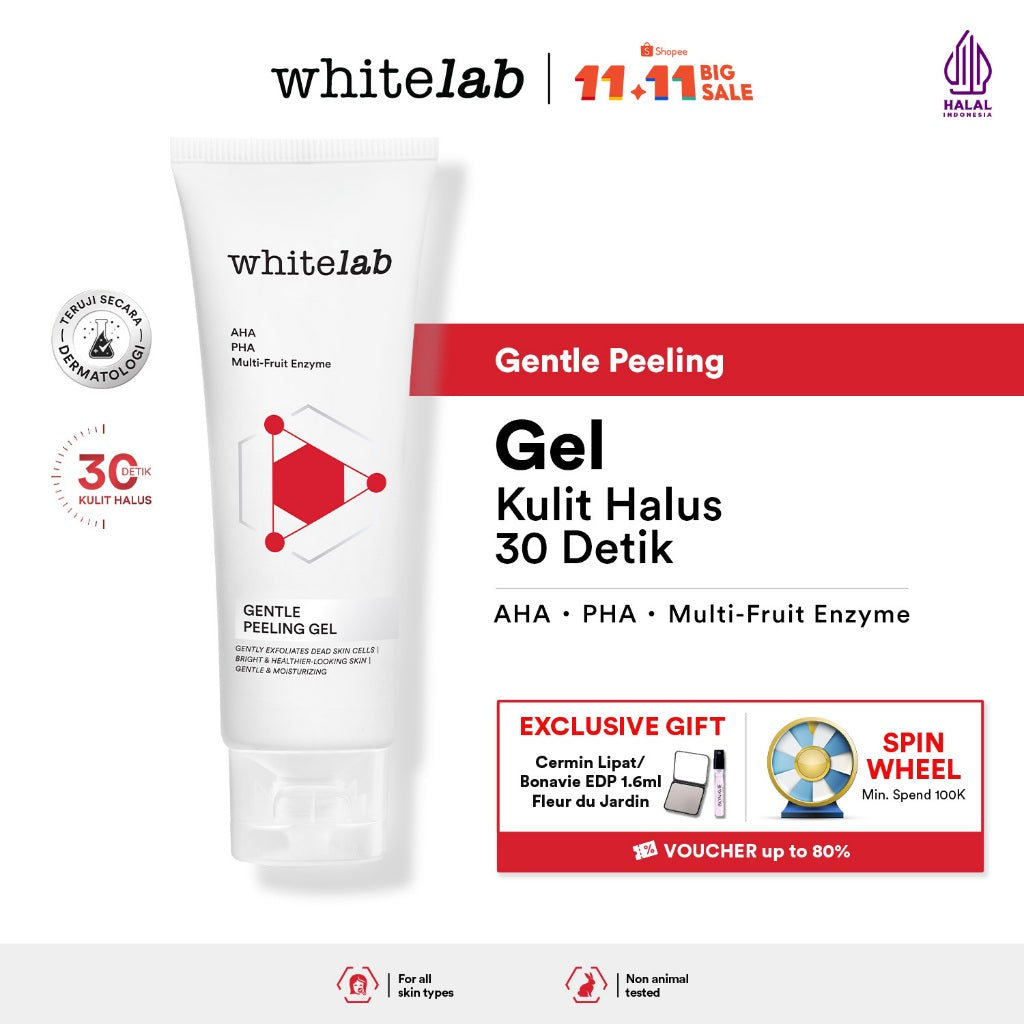 Whitelab Gentle Peeling Gel - Gel Pengangkat Sel Kulit Mati Kulit Normal, Kering, Sensitif untuk Kulit Halus, Lembap, dan Cerah dengan AHA PHA [BPOM]