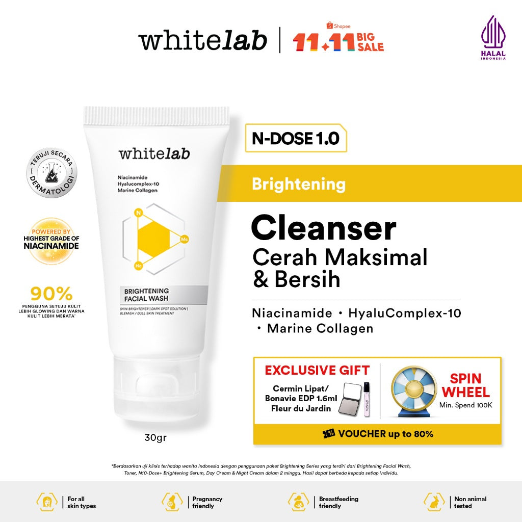 Whitelab Facial Wash Brightening - Sabun Cuci Muka Pembersih Pencerah N-Dose+ 2.0 dengan Amino Cleanser