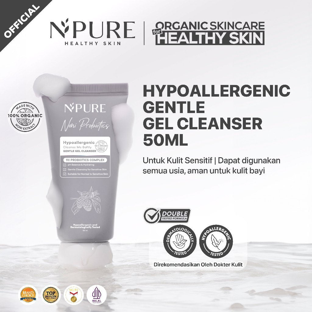 TRAVEL KIT - NPURE Cleanser Gel Noni Mini 50Ml / Cleanse Me Softly / Gentle Skin Cleanser / Pembersih Wajah Hypoallergenic / Sensitive Approved / Eczema / Semua Jenis Kulit / ph Balance / Travel Size