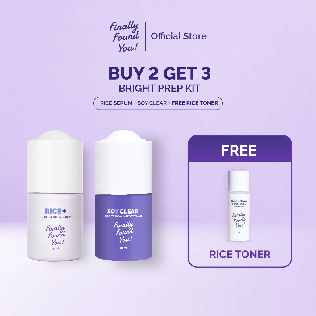 [BUY 2 GET 3] Finally Found You! BrightPrep Kit FREE Rice Toner 100mL: RICE+ BRIGHT & GLOW SERUM & SOY CLEAR Brightening & Dark Spot Serum 20ml