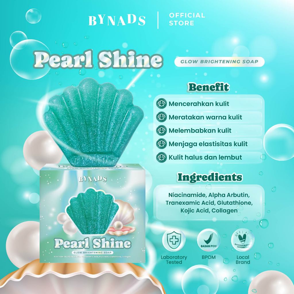 [NEW PACKAGING] 3PCS Bynads Pearl Shine Glow Brightening Soap With 8% Niacinamide Sabun Batang Pencerah Badan Dan Wajah Face Soap By Bynads