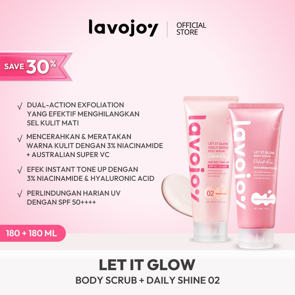 [NEW LAUNCH] Lavojoy Let It Glow Body Scrub DELICATE ROSE 180ML | Body Scrub Untuk Mencerahkan & Meratakan Warna Kulit Dengan 3% Niacinamide + Australian Super VC | Dual-Action Exfoliation Menghasilkan Kulit Yang Lebih Halus Dan Lembut