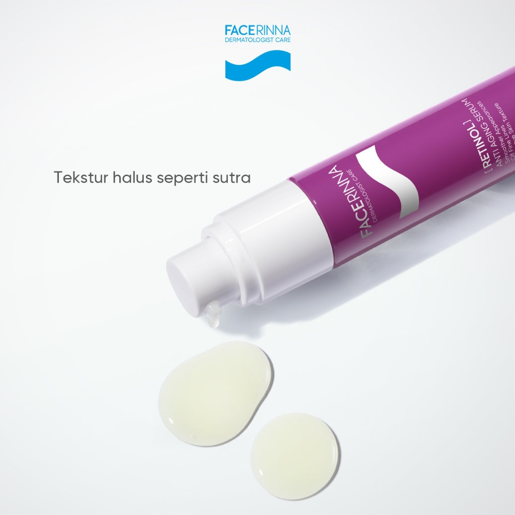 FACERINNA Retinol Anti Aging Serum 20ml | Skin Renewal Gentle Serum Retinoid Anti-Aging | Menghaluskan Tekstur Kulit Menyamarkan Garis Halus & Kerutan Meratakan Warna Kulit Merawat jerawat Mengurangi Kemerahan Merawat Kulit Berjerawat with Pure Retinol