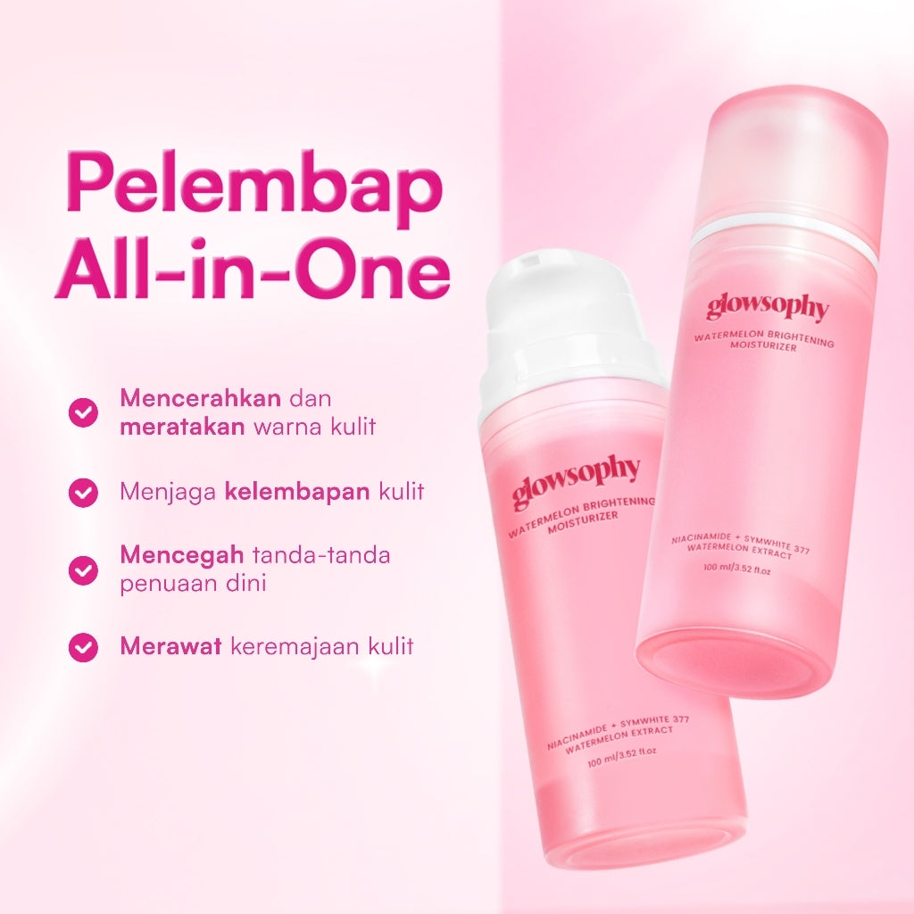 Glowsophy Bundle 3Pcs Watermelon Brightening Moisturizer Niacinamide Mugwort Gel Day and Night Skincare 100 ml Gel Pelembab Wajah Mencerahkan Kulit Bercahaya Brightening Cream