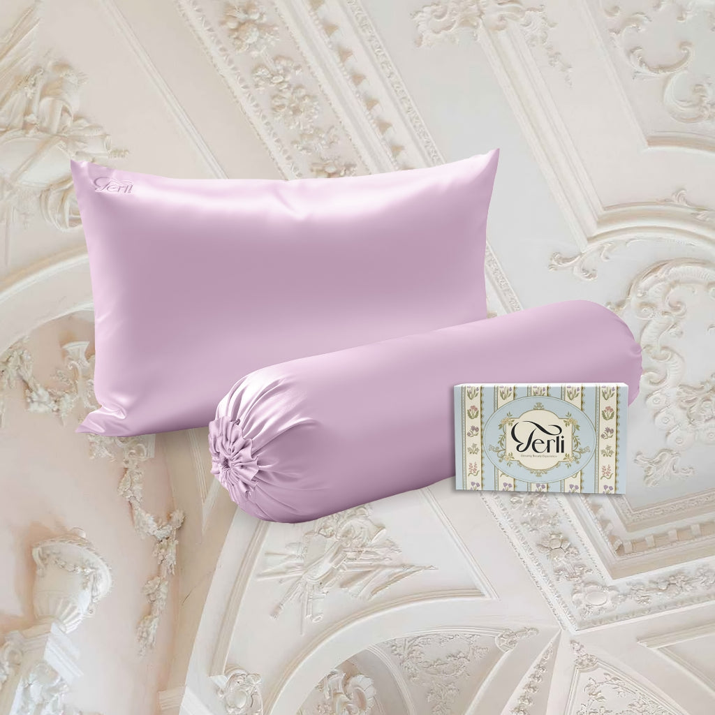 BUNDLE Sarung Bantal dan Guling Set PREMIUM Satin Silk Beauty Boost Pillowcase dan Bolster Case (Queen Size)