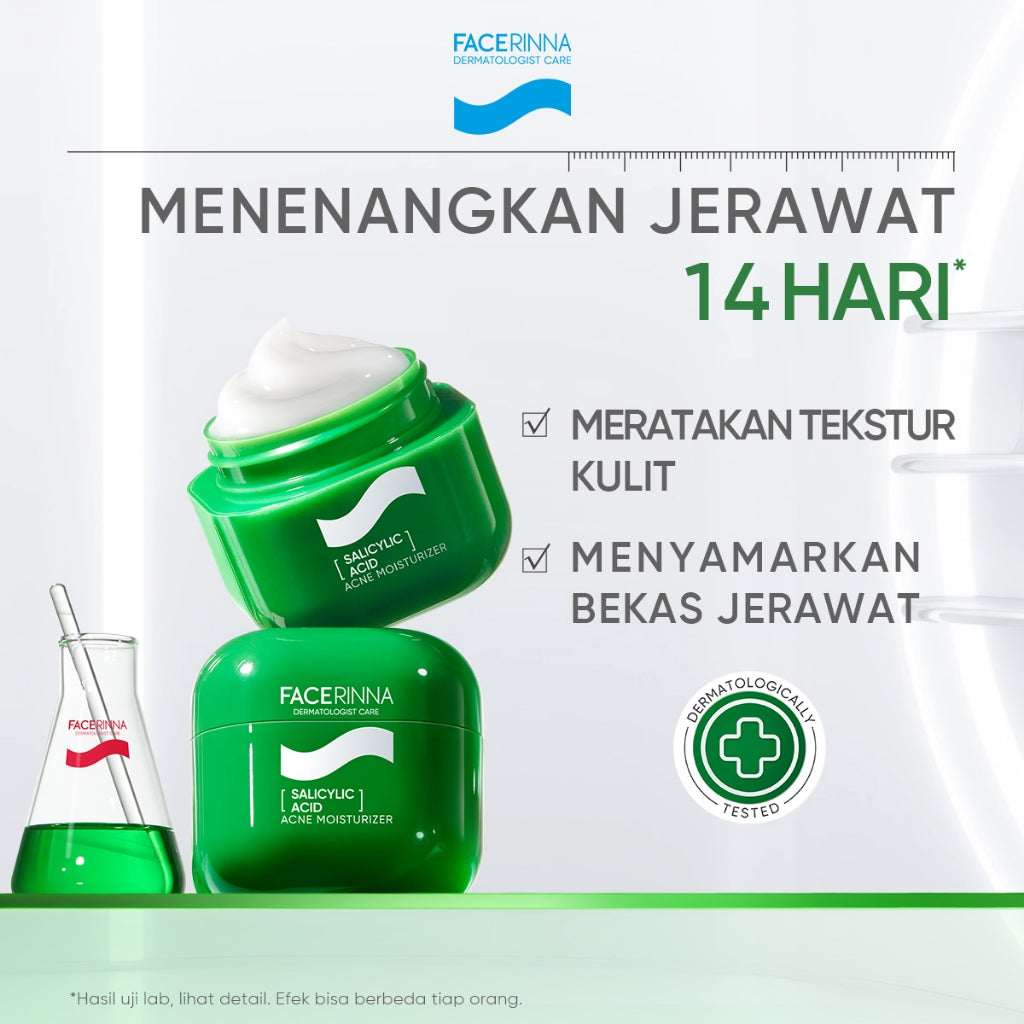 FACERINNA Salicylic Acid Acne Moisturizer | Pelembab Wajah Anti Jerawat Melawan & Mencegah Jerawat Meredakan Peradangan Membuka Pori Mengontrol Minyak Menghaluskan Tekstur Kulit Melembapkan Cepat Menyerap Skincare BPOM with Niacinamide Kulit Berminyak
