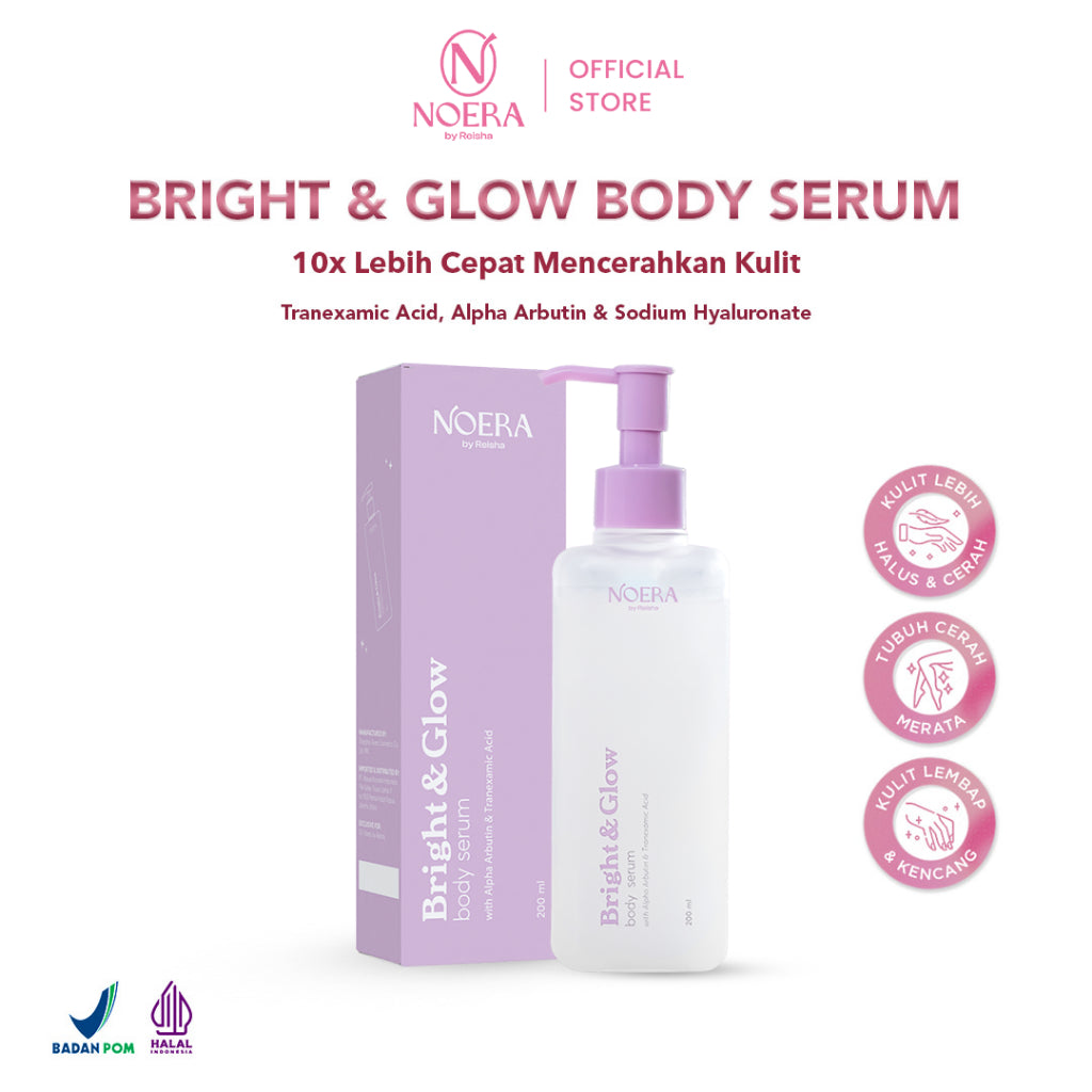 Noera Bright & Glow Body Serum | Body Serum Whitening | 10x Extra Whitening Booster | HB Anggur | Pemutih Badan