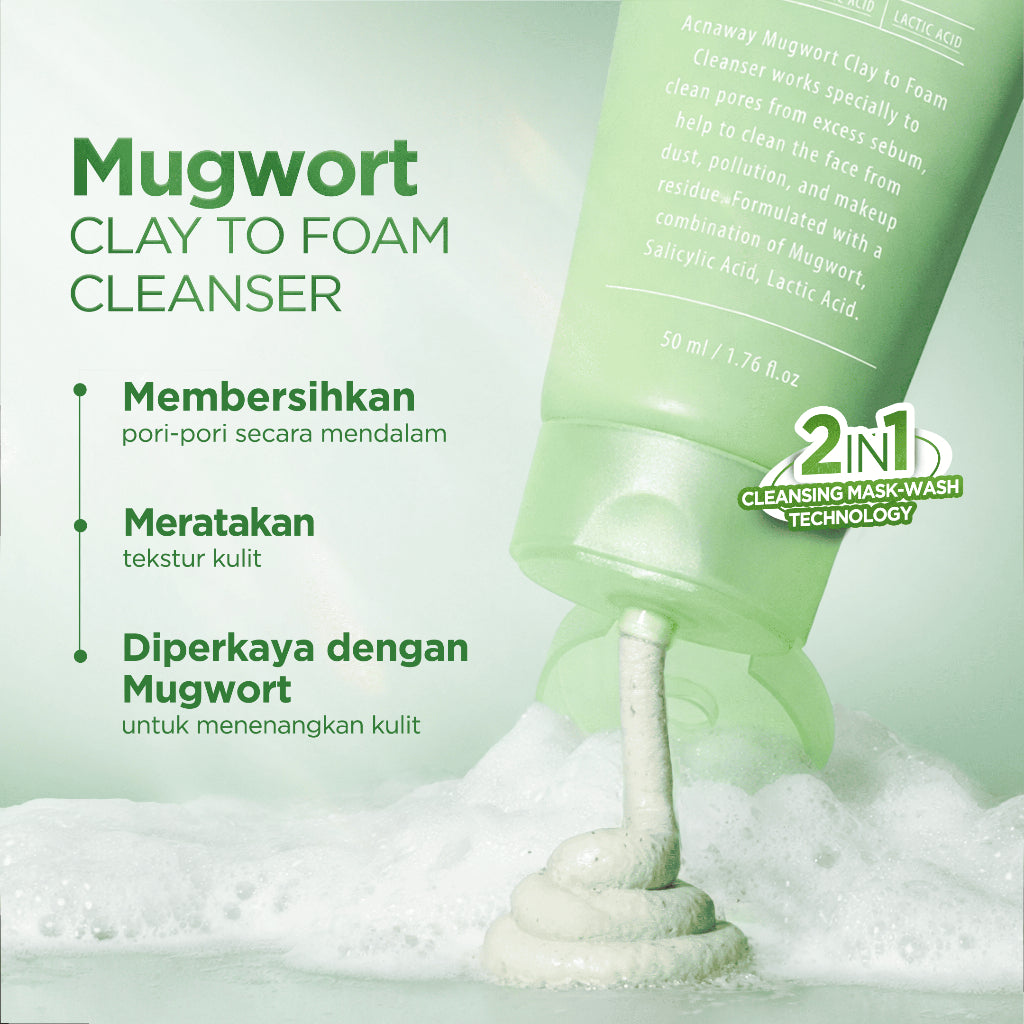 [NEW LAUNCH] ACNAWAY Mugwort Clay to Foam Cleanser 2-in-1 – Sabun Cuci Muka & Masker Wajah Anti Jerawat | Bersihkan Komedo, Mengurangi Minyak, Menenangkan Kulit Sensitif
