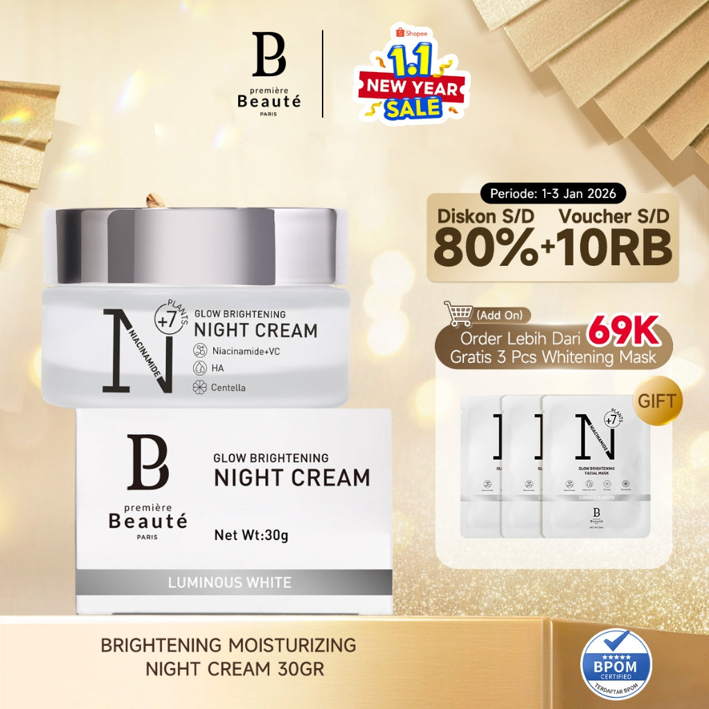 PREMIERE BEAUTE Niacinamide Centella Cream Luminous White Glow Brightening Night Cream 30g whitening Meratakan dan Mencerahkan Kulit Wajah dengan Instant