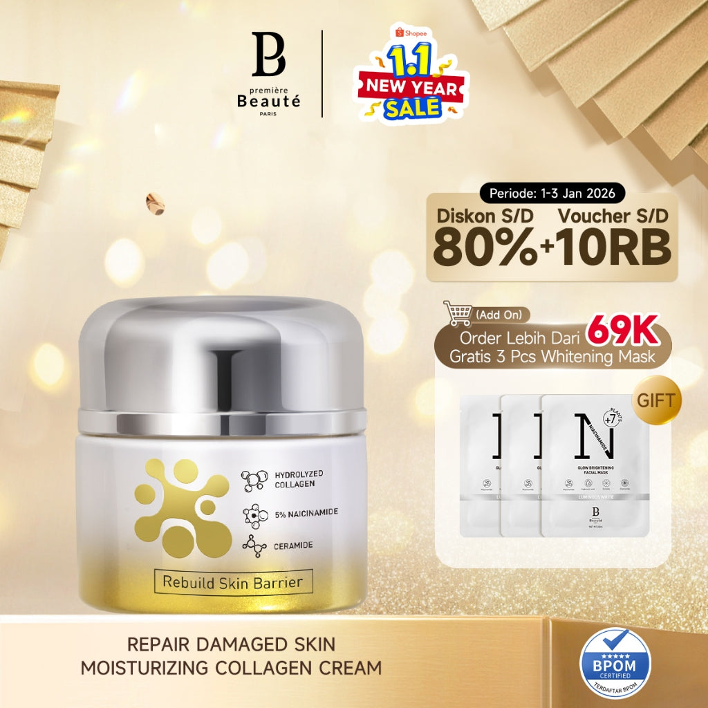 PREMIERE BEAUTE DERMA CARE ELASTIN COLLAGEN ANTI-AGING Repair Cream Pudding 50G Whitening Rejuvenat Barrier NAICINAMIDE CERAMIDE Firm Plump Meratakan dan Mencerahkan Kulit Wajah dengan Instant