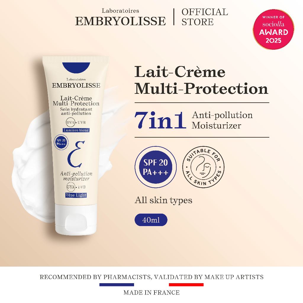 Embryolisse Lait-Creme Multi-Protection 40ml 7 IN 1 Pelembab Moisturizer Wajah Makeup Remover Makeup Base Primer SPF20
