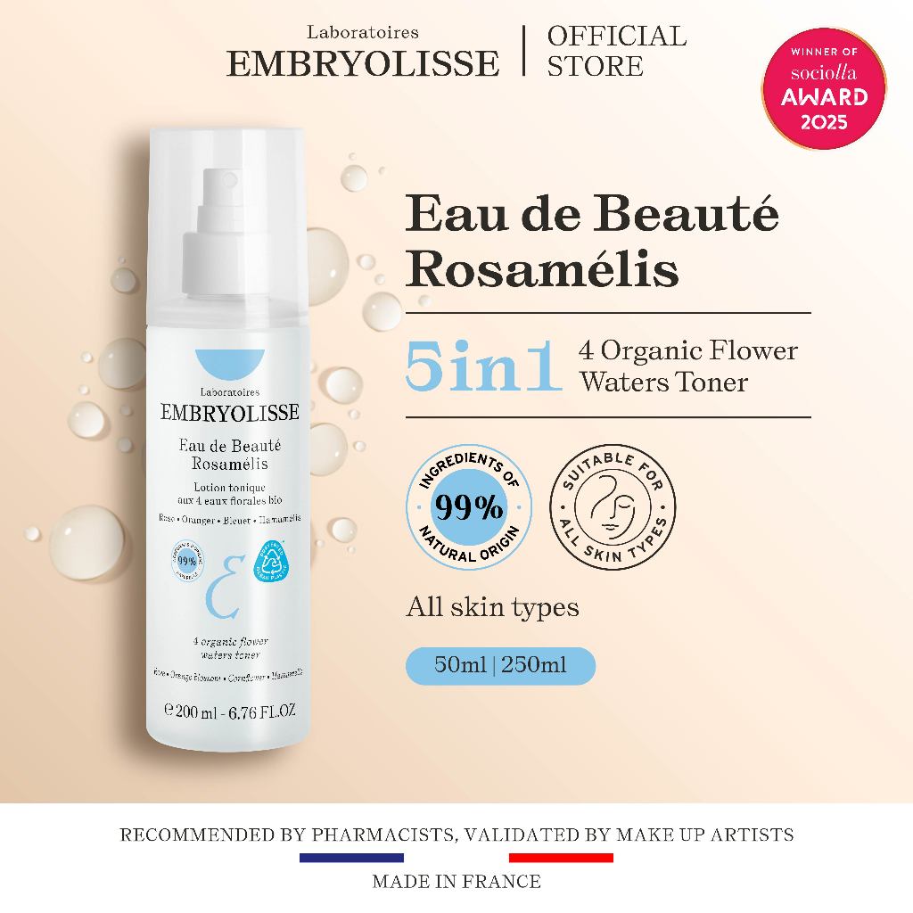 Embryolisse Beauty Water Rosemalis / Eau De Beaute Rosamelis 200ml – Beauty Water + Face Mist + Makeup Stay Lock + Smoothing Anti Aging + Glowing + Facial Spray + Setting Spray + Anti Crack Rekomendasi MUA dan Artist Hollywood - 1x