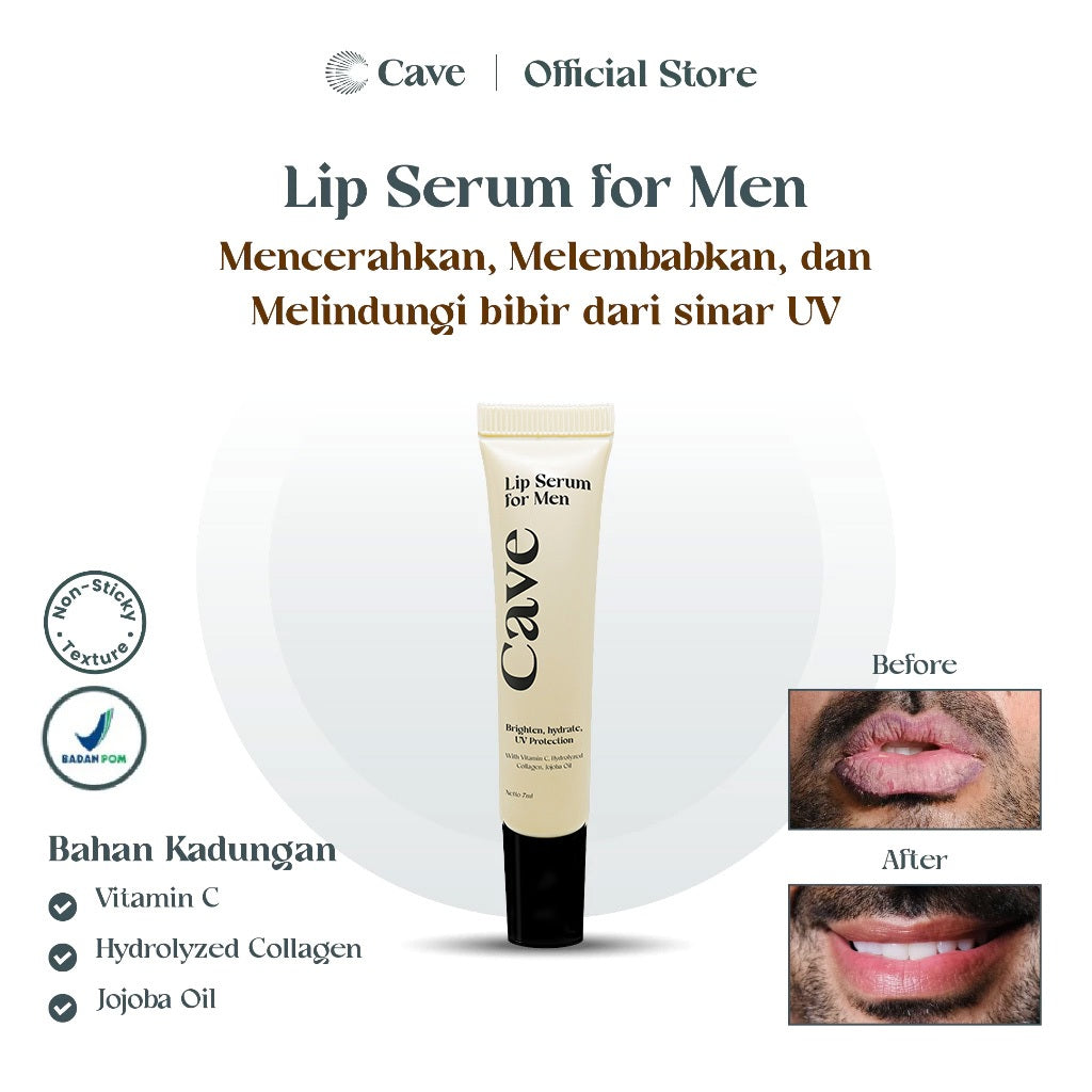 Cave Lip Serum For Men 7ml -  Perawatan Pelembab Bibir Pria Membantu Mencerahkan dan Melindungi dari Sinar UV Matahari