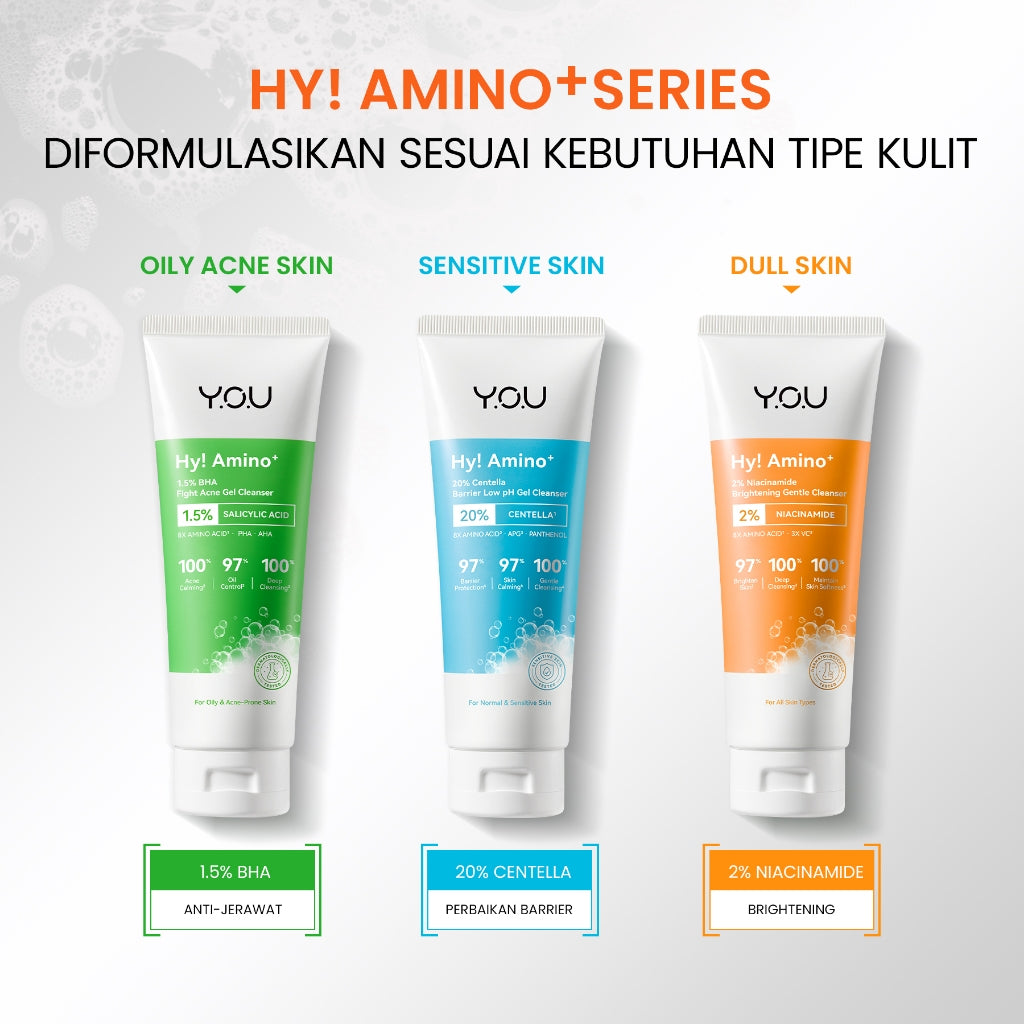 YOU Hy! Amino+ 1.5% BHA Fight Acne Gel Cleanser Amino Facial Wash Low pH Gentle Gel Salicylic Acid Acne Facial Wash Centella Sabun Pembersih Wajah Jerawat