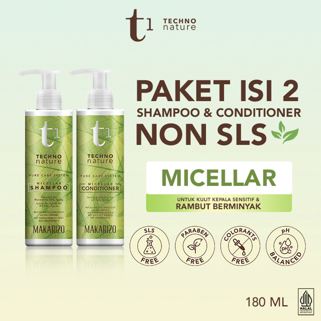 PAKET ISI 2 Makarizo T1 Techno Nature Micellar Shampoo & Conditioner 180 mL - Shampo Conditioner Non SLS